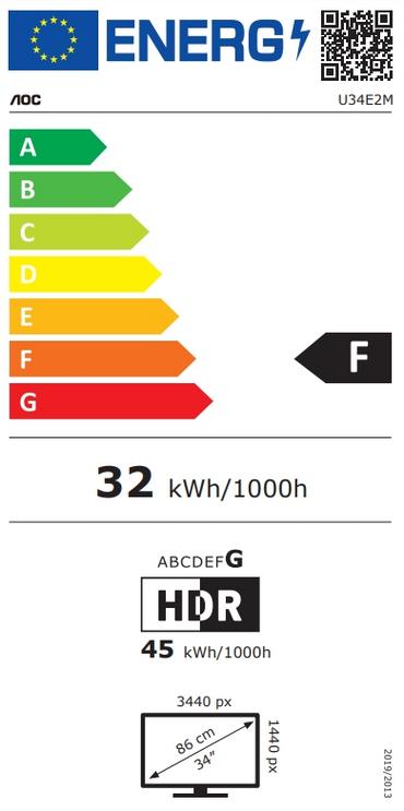 Монитор AOC U34E2M, 34' VA WLED, 3440x1440@100Hz, 4ms GtG, 300cd m/2, 4000:1, 20M:1 DCR, Adaptive Sync, FlickerFree, Low Blue Light, Tilt, 2xHDMI, DP