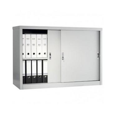 Архивен шкаф PMT с 2 отделения 83.2x121.5x45.8 см- с лявата врата плъзната до средата, пълен с класьори, сниман отпред