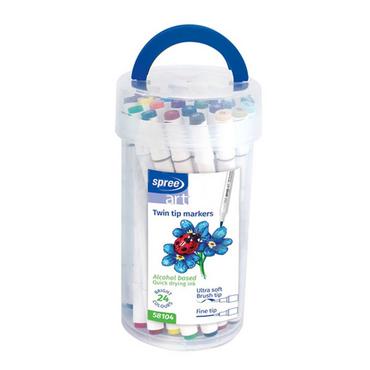 Флумастери Spree Art Soft Brush двувърхи 24 цвята цилиндър