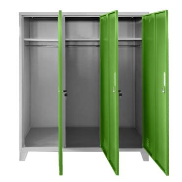 Метален гардероб детски BTL JZ с 3 отделения 150x120x40 см- зелен, празен