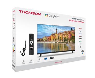 Телевизор Thomson Smart FHD TV 32'; Google TV; 1920 x 1080 (FHD), DLED, 60 Hz, DVB-T/T2/C/S/S2, Wi-Fi, Bluetooth, LAN, HDMI 3 (1.4), USB 2 (2.0), 12 Volt adapter included, Side Feet, Black