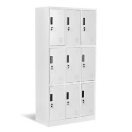 Метален гардероб BTL K с 9 отделения 185х90х45 см - бял, сниман отстрани, затворени врати