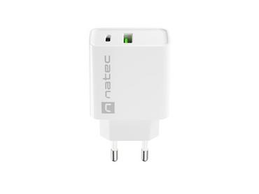 Адаптер Natec USB Charger Ribera 1X USB-A + 1X USB-C 20W, White