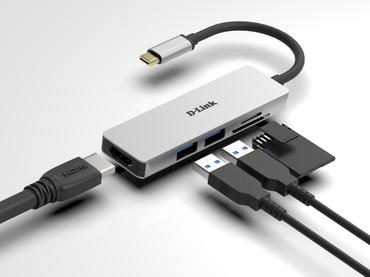 USB хъб D-Link 5-in-1 USB-C Hub with HDMI and SD/microSD Card Reader