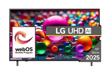 Телевизор LG 50UA75003LA, 50' 4K UltraHD TV 4K (3840x2160), DVB-T2/C/S2, webOS 25 Smart, ThinQ AI, Alpha 7 AI Processor, WiFi, HDR10 pro, HLG, ALLM/HGiG, 4K Upscaling, AI Sound pro, Multiple View, HDMI eARC, LAN, USB, Bluetooth, Google Cast, 2 Pole Stand,