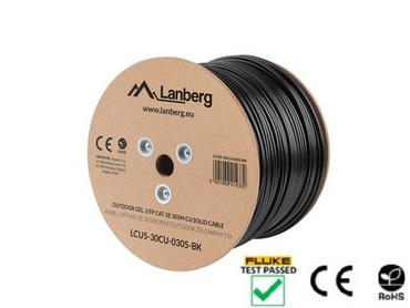 Кабел Lanberg LAN cable CAT.5e utp 305m solid outdoor gel-filled cu black fluke passed