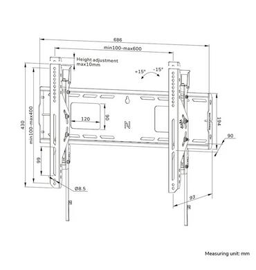 Стойка Neomounts Level-750 Wall Mount (XL, 125 kg, tiltable, tilt guard, connectable, VESA 600x400)