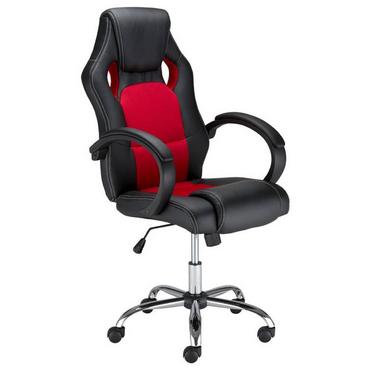 Геймърски стол ХАДЕС- еко кожа, червен-черен