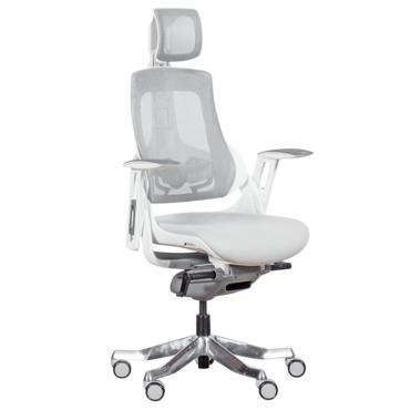 Директорски стол АЛЕКО- бял цвят, дамаска, мрежа