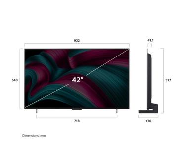 Телевизор LG OLED42C51LA, 42' UHD OLED evo, 4K (3840 x 2160), DVB-C/T2/S2, Full Cinema Screnn, Alpha 9 AI 4K Gen8, 120Hz Native (VRR 144Hz), ThinQ AI, HDR10, VRR, NVIDIA G-SYNC, AMD FreeSync, Dolby Vision, Dolby Atmos, Wi-Fi 6, Bluetooth, HDMI, USB, Airpl
