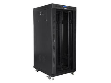 Комуникационен шкаф Lanberg rack cabinet 19' free-standing 27U / 600x800 self-assembly flat pack with glass door LCD, black