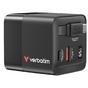 Зарядно устройство Verbatim Mini GaN Charger 65W 2 Port retractable cable display US plugs with EU and UK adaptors