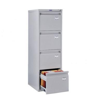 Метална картотека A PMT 44 с 4 чекмеджета - снимана отстрани, сива на цвят, с отворено чекмедже отдолу