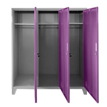 Метален гардероб детски BTL JZ с 3 отделения 150x120x40 см- лилав, отворе, празен
