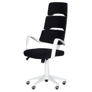 Директорски стол ИЧЕРА- снимка отпред, черна дамаска, бял полипропилен