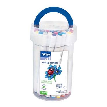 Флумастери Spree Art Soft Brush двувърхи 36 цвята цилиндър