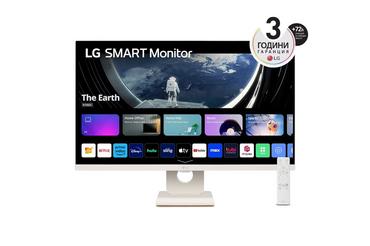 Монитор LG 27SR50F-W, 27' IPS Smart webOS23, Anti-Glare, 5ms, 1000:1, 250cd/m, FHD 1920x1080, HDR 10, HDMI, USB, Wi-Fi B/in, Reader Mode, Speakers 5W x 2, Tilt, Black