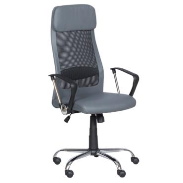 Директорски стол ВЕЛИСЛАВ- сива еко кожа, снимка отстрани