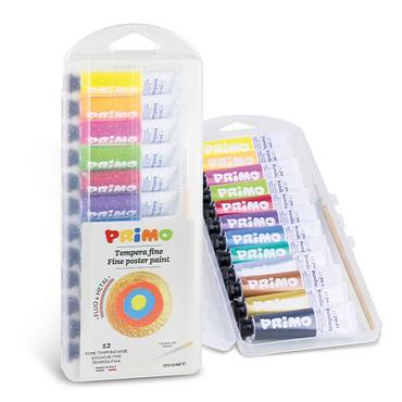 Бои темперни Primo 12 цвята 4 fluo+ 8 metal ал. тубички в PLL кутия