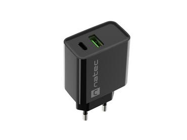 Адаптер Natec USB Charger Ribera 1X USB-A + 1X USB-C 20W, Black