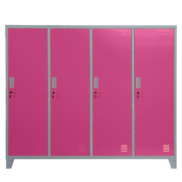 Метален гардероб BTL JZ с 4 отделения 150x159x40 см розов с 4 затворени врати и заключване