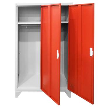Метален гардероб BTL с 2 отделения 80x40x140 - червен, сниман отпред, отворени врати, празен