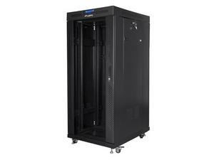 Комуникационен шкаф Lanberg rack cabinet 19' free-standing 27U / 600x800 self-assembly flat pack with glass door LCD, black