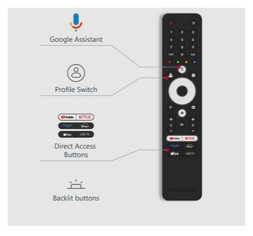 Телевизор Thomson Smart UHD TV 55'; Google TV; 3840 x 2160 (4K UHD), 4000:1, DLED, 60 Hz, DVB-T/T2/C/S/S2, HDR10, Wi-Fi, Bluetooth, LAN, HDMI 2 (2.0) + 2 (2.1), USB 2 (2.0) + 1 (3.0),Central Swivel Stand, Black