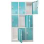 Метален гардероб с 9 отделения 90x45x185 см 3 цвята - тюркоаз, сниман отпред, с отворени врати на диагонал, празен