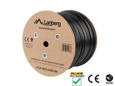 Кабел Lanberg LAN cable CAT.6 utp 305m solid outdoor gel-filled cu black fluke passed