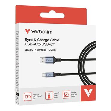 Кабел Verbatim Sync & Charge USB-A to USB-C 18W 120 cm