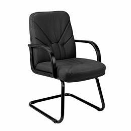 Посетителски стол СЛАВЕЯ- естествена кожа, черен цвят