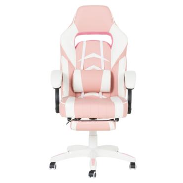 Геймърски стол ЖИЗЕЛ-снимка отпред, розово и бяло