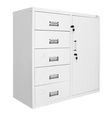 Метален контейнер UG с 5 чекмеджета - сниман под ъгъл- бял, затворен 