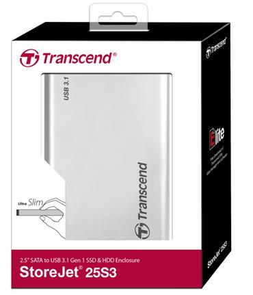 Кутия за твърд диск Transcend 0GB StoreJet 2.5' (SATA), USB 3.1, Aluminum housing