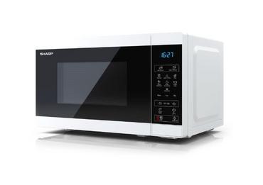 Микровълнова печка Sharp YC-MS02E-W, Fully Digital, Cavity Material -steel, 20l, 800 W, LED Display Blue, Timer & Clock function, Child lock, Silver/Black door, Defrost, Cabinet Colour: White