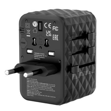 Адаптер Verbatim UTA-05 GaN III Universal Travel Adapter with 2 x USB-C PD 65W & QC 4+ / 2 x USB-A