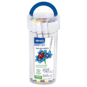 Флумастери Spree Art Soft Brush двувърхи 12 цвята цилиндър