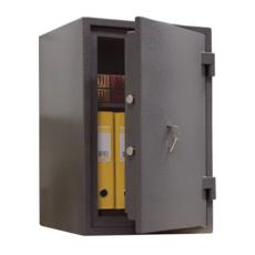 Метален сейф PMT комбиниран RF 67, огнеупорен, сертифициран, с отворена врата и класьори вътре