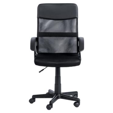 Работен стол АРИА-снимка отпред, черна еко кожа, мрежа