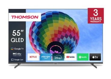 Телевизор Thomson 55' QLED Google TV; 3840 x 2160 (4K UHD), QLED, 60 Hz, DVB-T/T2/C/S/S2, HDR10, Wi-Fi, Bluetooth, LAN, HDMI 2 (2.0) + 2 (2.1), USB 2 (2.0) + 1 (3.0), Side Feet, Dark gray