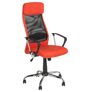 Директорски стол БРАТАН- оранжева дамаска, черна мрежа