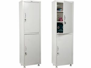 Метален медицински шкаф PMT 1650 SS - два сглобени сложени един до друг, единия е с отворена горна врата и наредена стока вътре, другият е със затворени врати