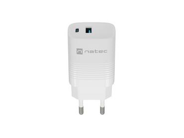 Адаптер Natec USB Charger  Ribera Gan 1X USB-A + 1X USB-C 30W, White