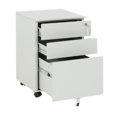 Метален контейнер J BTL с 3 чекмеджета, сниман отсрани, сив, отворени чекмеджета, празен