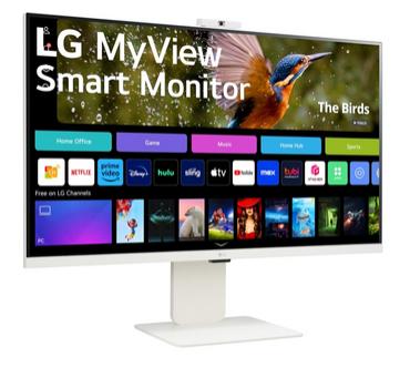 Монитор LG 32SR85U-W, 31.5' IPS Smart webOS, Full HD Web cam, AG, 5ms, 1000:1, 400cd/m, DCI-P3 95%, 4K UHD (3840x2160), ThinQ, HDR 10, HDMI, USB Type-C-PD 90W, Wi-Fi B/in, AirPlay 2, Bluetooth, Speakers 5W x 2, Height Adjustable, Tilt, White