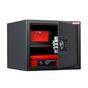 Метален сейф PMT 280 EL - черен,  отворен и пълен с червени кутии вътре