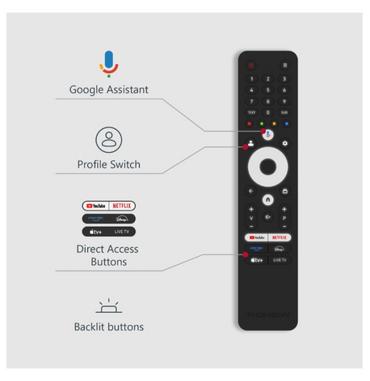 Телевизор Thomson 43' UHD Google TV; 3840 x 2160 (4K UHD), 5000:1, DLED, 60 Hz, Dolby Audio, Google Cast, DVB-T/T2/C/S/S2, HDR10,  Wi-Fi, Bluetooth, LAN, HDMI 2 (2.0) + 2 (2.1), USB 2 (2.0) + 1 (3.0), AV IN, Side Feet, Black