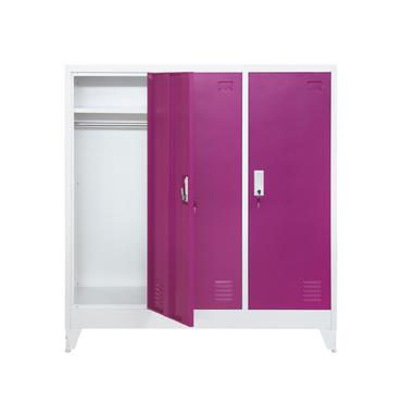 Метален гардероб с 3 отделения 120x40x120 см 4 цвята- цикламен, с отворена лява врата, сниман отпред