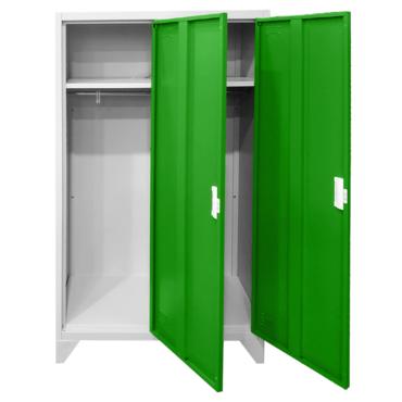 Метален гардероб BTL с 2 отделения 80x40x140 - зелен, сниман отпред, отворени врати, празен